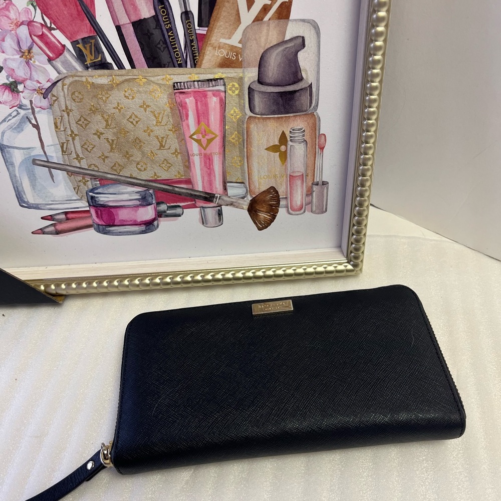 Kate Spade Black Continental Wallet Saffiano Leather Zip around Wallet Laurel